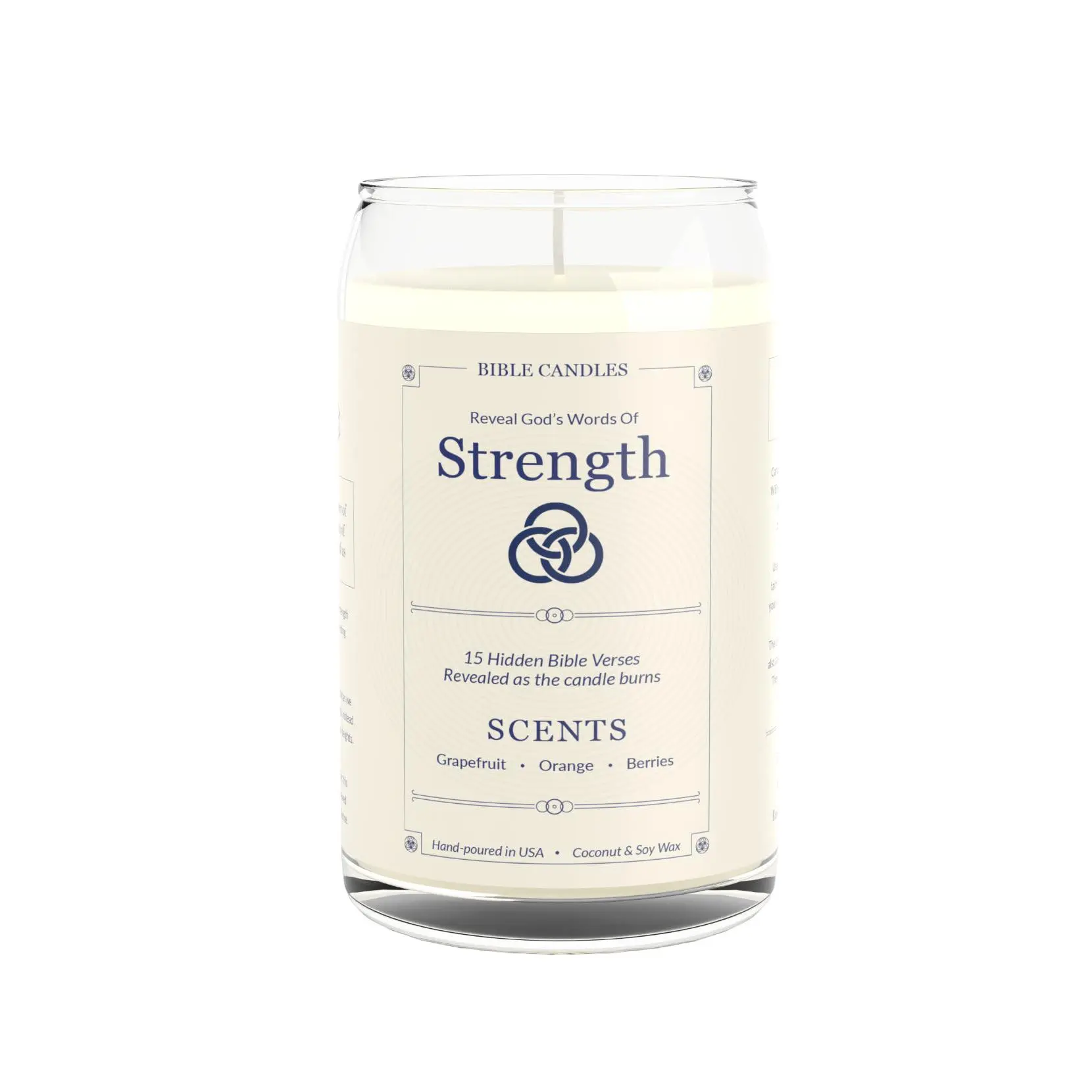 Strength Bible Candle - Grapefruit, Orange & Berry Scent with 15 Hidden Verses Hand-Poured in USA - All-Natural Coconut & Soy Wax Blend - 14 oz