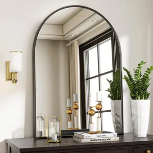 Arched wall mirror 30 x 38 inch arch bathroom mirror wall mounted vanity mirror with arch metal frame modern bathroom vanity mirror for bedroom living room hanging or leaning black