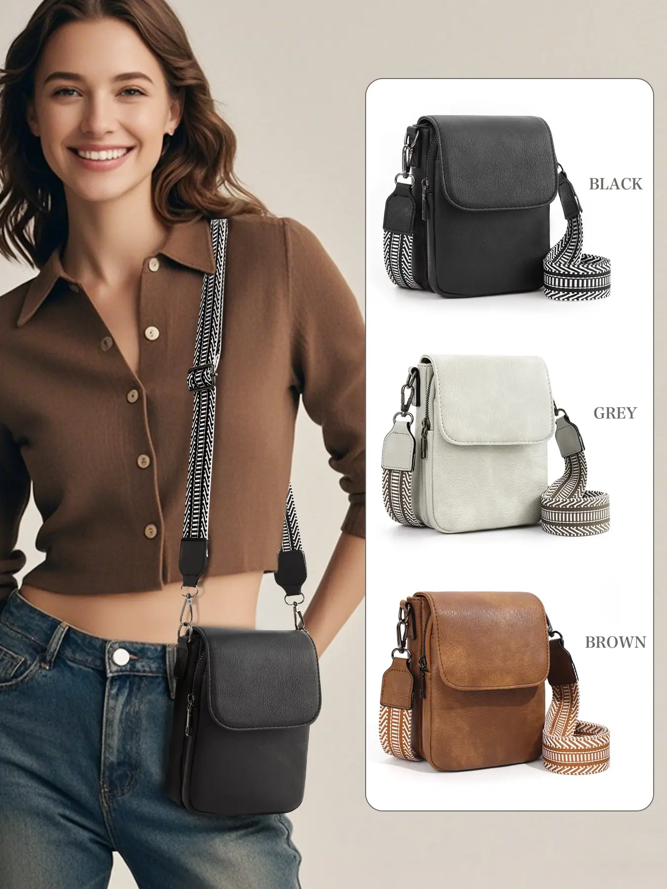 Small Crossbody Bags for Women Trendy, Fashion Crossbody Handbag, Casual Shoulder Bag, Fashionable Purse, Minimalist Crossbody Bag, PU Triple Compartment Cell Phone Crossbody Wallet Purses with Card Slots Adjustable Shoulder Bag