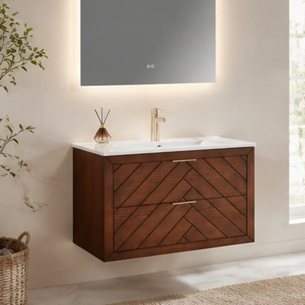 30 Inch Pre-Assembled Wall Mounted Floating Single Vanity Cabinet with 1-Hole Ceramic Top, Modern Bathroom Storage Sink Cabinet, White, Wall-Hung Design, Compact Space-Saving Bathroom Furniture, Bathroom Furniture for Vanity Area, Storage