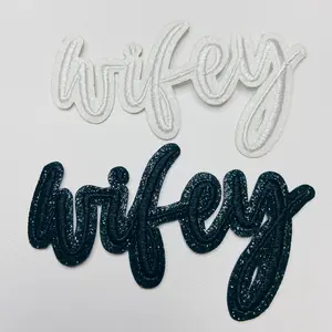 3" WIFEY in white or Black w Sparkle  -  Embroidered Hat Patch