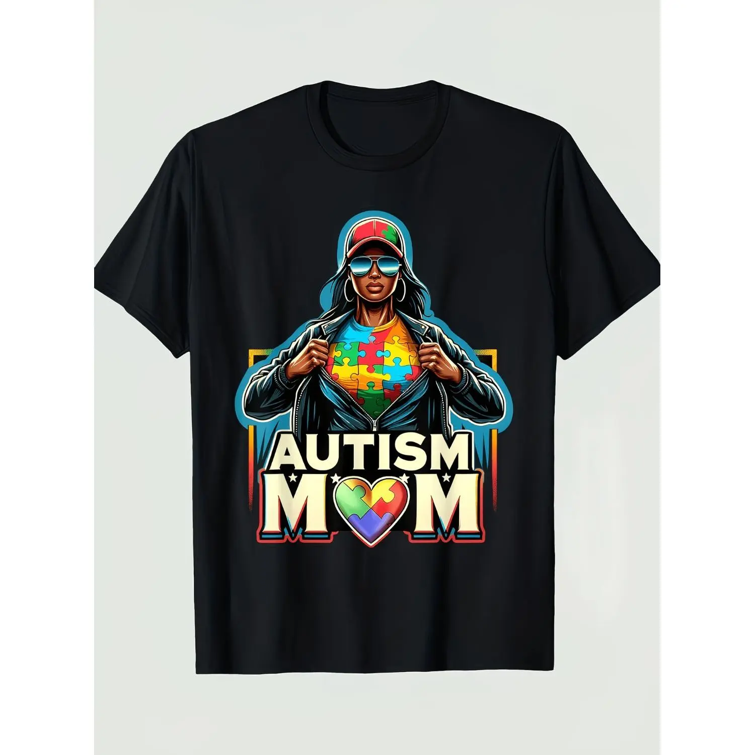 Women's Autism Awareness TShirt with Vibrant Autism Mom Graphic Design Casual Short Sleeve Round Neck Top Perfect for Mothers and Supporters Durable Print