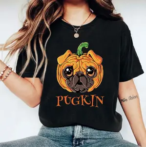 Funny Pugkin T-Shirt, Halloween Dog Shirt, Pug Halloween Tee, Dog Lover Gift Tee, Animal Short Sleeve, Halloween Paw Shirt, Pug Pumpkin T-Shirt.