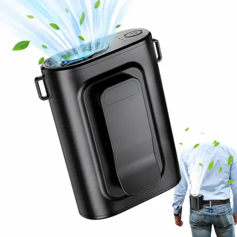 OIQII Clip-On Waist Cooling Fan - Sturdy Abs, Clip & Go Cooling, 5000mAh Rechargeable, 4-Speed, Adjustable, Compact Portable Hands-Free Heat Relief USB Fan, Wearable Stand, for Hiking, Explorers