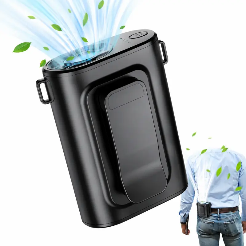 OIQII Clip-On Waist Cooling Fan - Sturdy Abs, Clip & Go Cooling, 5000mAh Rechargeable, 4-Speed, Adjustable, Compact Portable Hands-Free Heat Relief USB Fan, Wearable Stand, for Hiking, Explorers