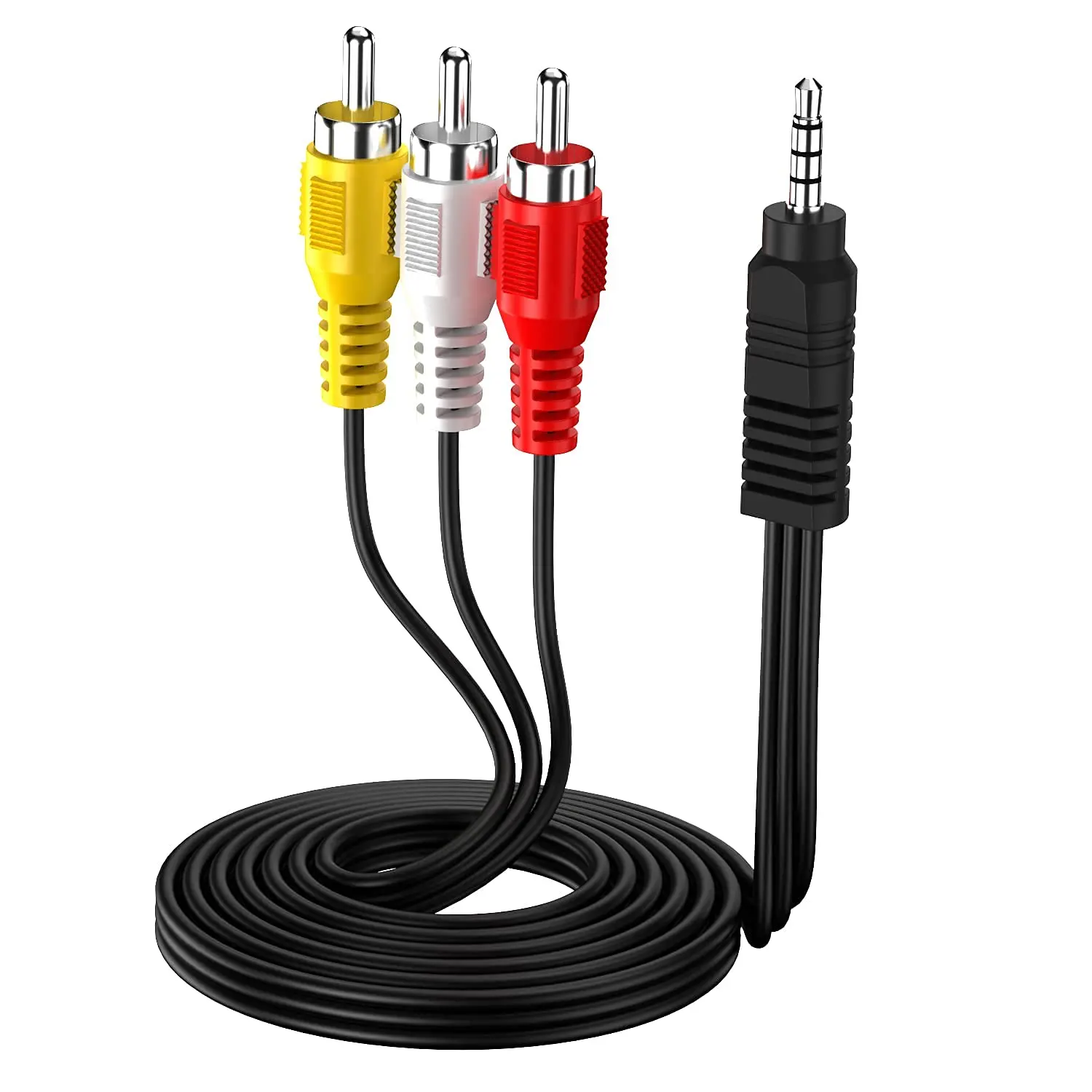 3.5mm to RCA Camcorder Handycam AV Audio Video Output , 1/8" TRRS to 3 RCA Male Plug AUX  Cord for TV,Smartphones,MP3, Tablets,Speakers, Theater - 5ft