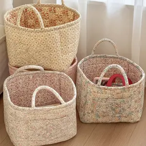 Floral Pattern Foldable Laundry Basket Large Capacity Woven Storage Hamper for Clothes Toys Home Organizer for Bedroom Bathroom Living Room Laundry Room Collapsible Storage Bin