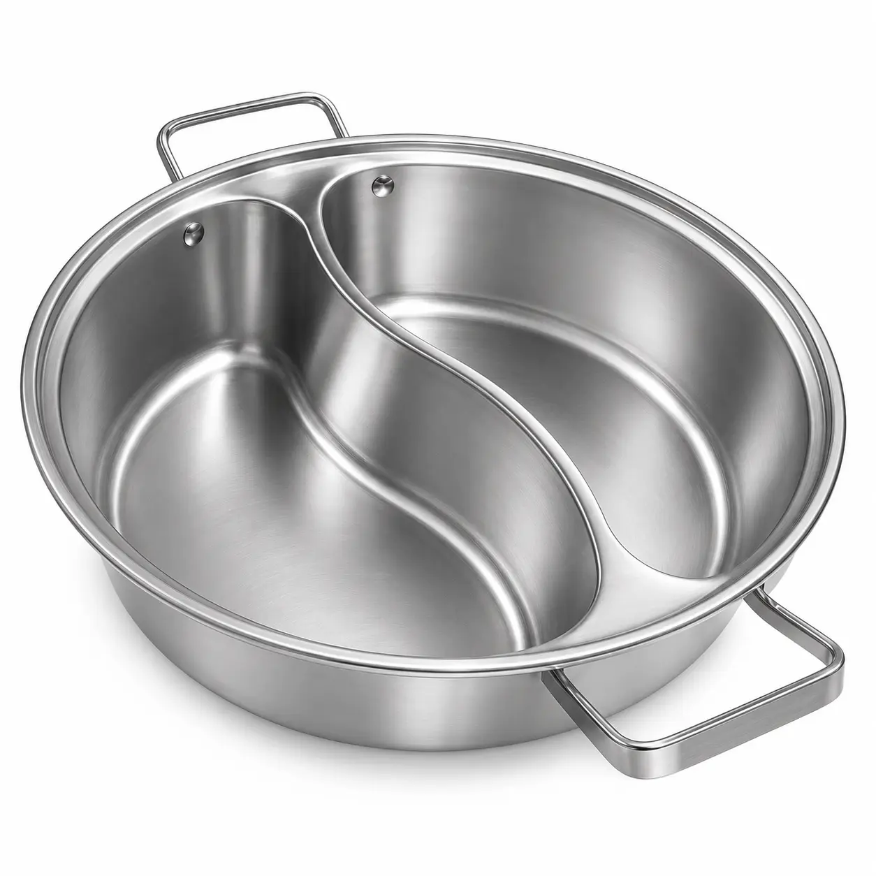 Stainless Steel Divided Hot Pot - Dual Compartments, Easy-Grip Handles, Yin Yang Pot for 2 Broths, Shabu Shabu, Family Meals
