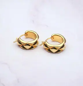 18K Solid Gold Geometric Huggie Eleanor Hoop Earrings: Chunky Textured Mini Hoops