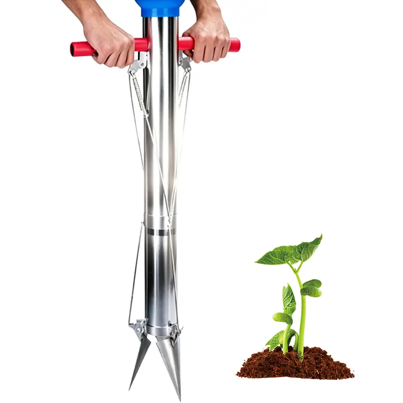 Modern Stainless Steel Gardening Transplanting Tool - Multifunctional Seedling Planter with Chloroprene Rubber Handle, Polished Surface, Custom-Designed for Tomato & Fruit Varieties, Deep Furrow-Creating, Outdoor Tool for Science & Vegetable Planting, Cre