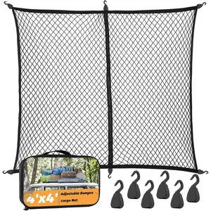 Cargo Net for Pickup  Bed - Cargo Nets for Trailer Boat 4'x4' to 8'x8'  Beds Netting - Automotive Cargo Net with 6 Hooks
