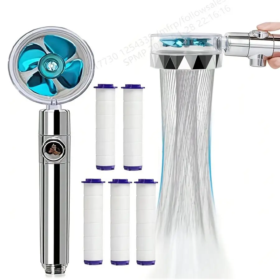 Handheld Shower Head with Filter & Pause Function, Filtered Shower Head, 360 Degree Rotatable Shower Head with Small Fan, Water Saving Shower Equipment for Home Bathroom, Shower Upgrade Kit, Handheld Showerhead Set