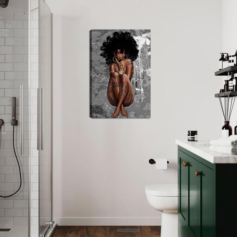 Frameless Art Poster: Black Queen Wall Decoration. African American Wall Art. Abstract Canvas Wall Decor Featuring a Black Girl, Ideal as Fashionable Black Woman Wall Decor. African Woman Portrait in a Meditation Theme, Presented as a Vertical Painting