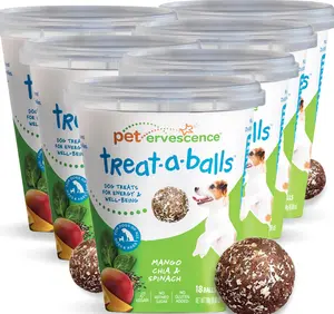 Peteverseance Treat-A-Balls Nutritious All Natural Bulk Dog Treats Vegan Fiber-Rich Mango Spinach & Chia 6pk 108 Treats Made in New Zealand
