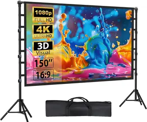 Outdoor Projector Screen with Stand 150 Inch:  Portable Projection Screen and Stand, Indoor Rear Front Movie Screen 16:9 4K , with Carry Bag,Support Height Adjustable for  Theater Camping