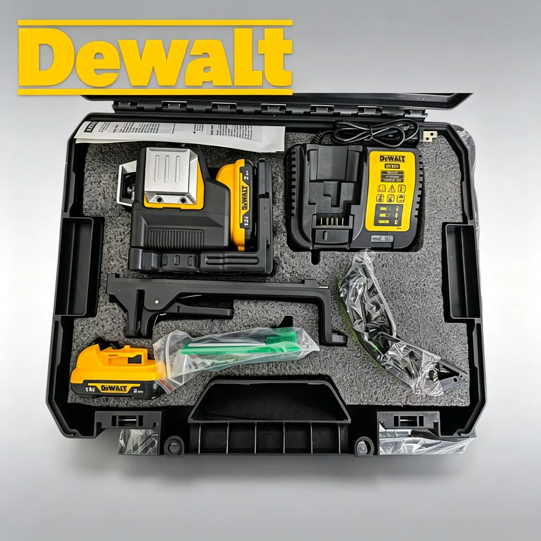 DEWALT 089 Green Laser Level Complete Kit with Hard Storage Case, Ideal for Tile Setting, Wall Layout, Indoor Construction Measuring Tool