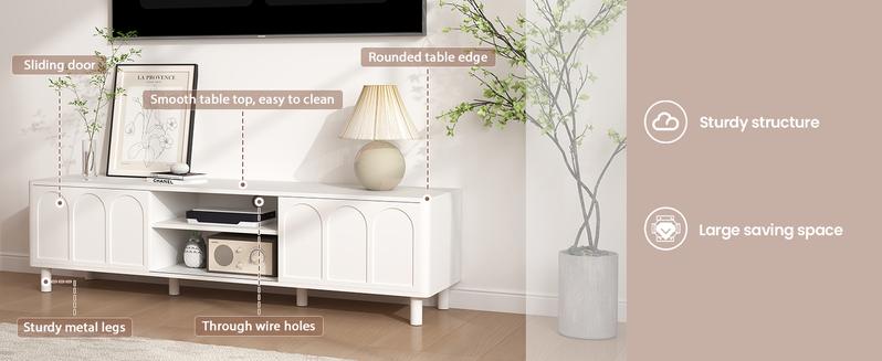 Giratree TV Stand for TVs up to 70'', Entertainment Center with Large Storage for Living Room, Media Console with Sliding Doors and Adjustable Shelves, Modern TV Cabinet for Game Consoles and Decor