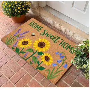 Country Style Doormat , Colorful Floral & "HOME" Slogan -  Easy to Clean, Durable Lightweight Comfort for Entryway, Hallways, Bathroom, Kitchen, Corridor, Bedroom Living Room.