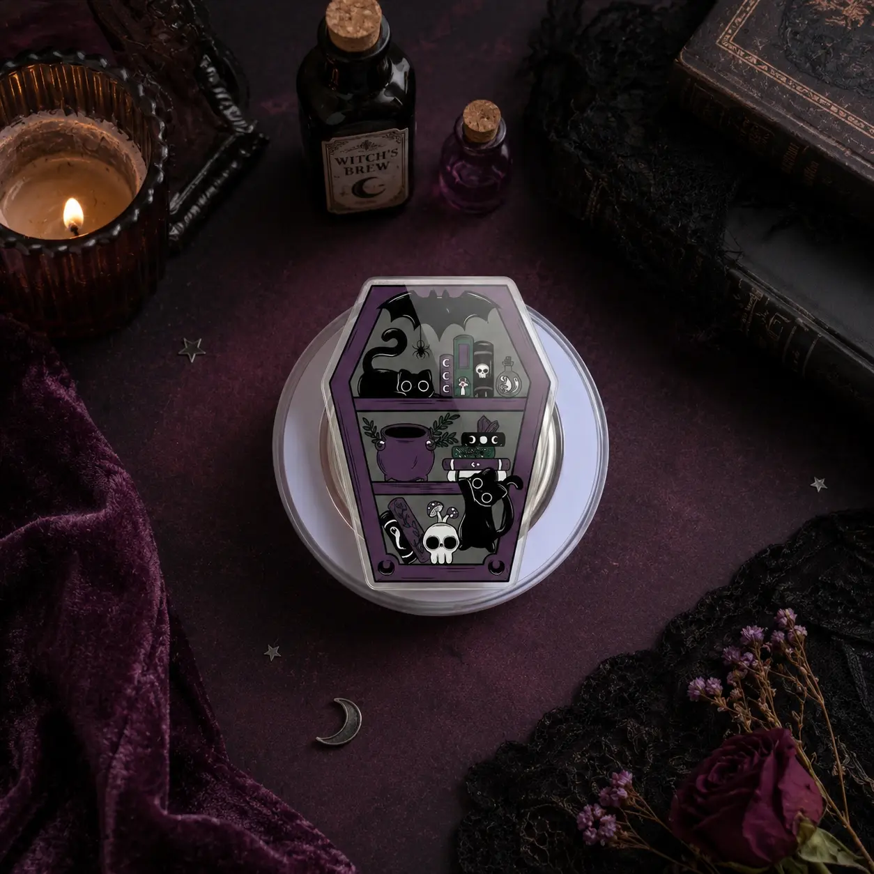 Aesthetic 2D Acrylic Witchy Coffin Phone Grip, Spooky Bookshelf Pop Socket, Cute Phone Stand