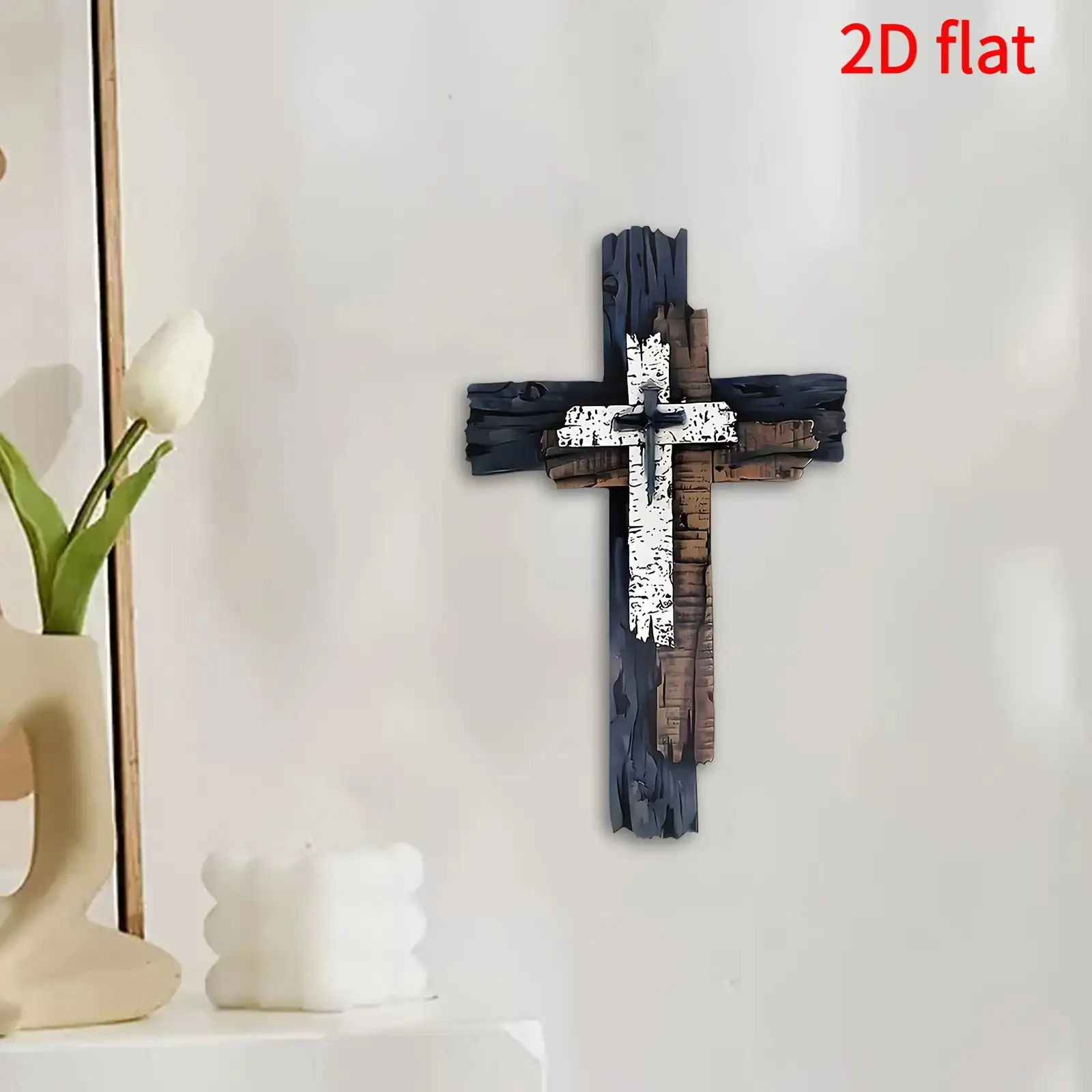 Classic Country Style Wooden Cross Wall Decor, Handcrafted Religious Art for Living Room, Bedroom, Kitchen, Office