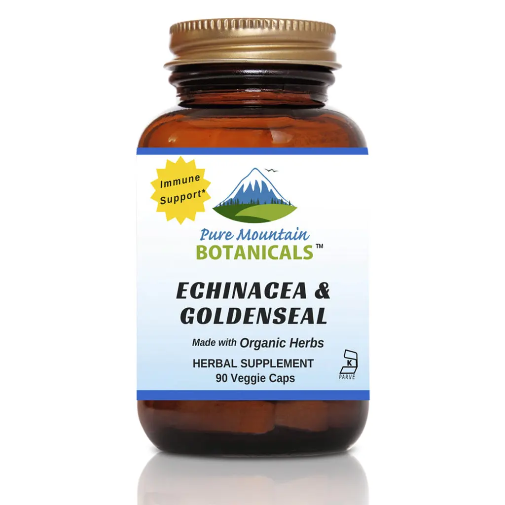 Echinacea Goldenseal Capsules - 90 Kosher Veggie Caps with Organic Echinacea Goldenseal