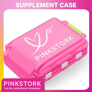 Pink Stork Supplement Storage Case, Small 5-Compartment Travel Organizer for Women, Prayed Over Home Organizer