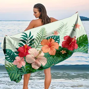 Tropical Hibiscus Beach Towel - Tropical Theme Throws, Light Base with Jasmine, Quick-Dry, Absorbent, Soft, Comfortable, Family-Friendly Bath Blanket