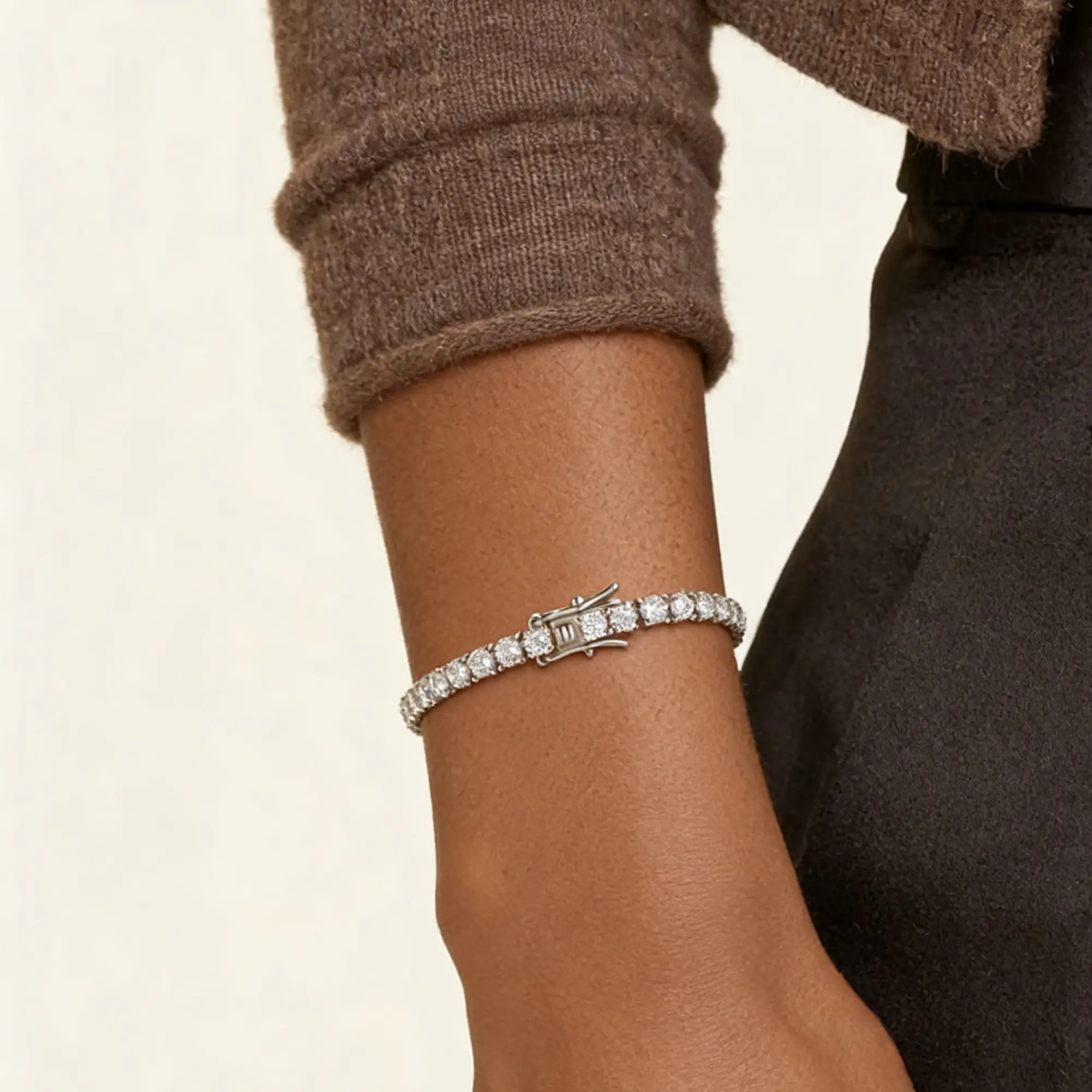 Unisex Silver Rhodium Plated AAAA CZ Tennis Bracelet Anti-Tarnish 3-6mm Single Row Bling Bracelet for Men Women, Daily Streetwear Jewelry Hip Hop Chain