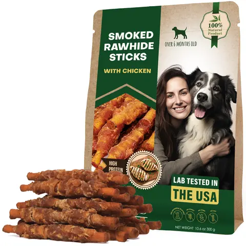 Beloved Pets Dog Real Meat Rawhide Sticks, Chicken-Wrapped Natural Chew Treats for Training