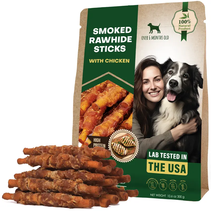 Beloved Pets Dog Real Meat Rawhide Sticks, Chicken-Wrapped Natural Chew Treats for Training