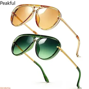 2-Pair Oversized Aviator Sunglasses, Trending Retro Gold Metal Eyewear, Fashion Anti-Tangle Temples Shades, sleek metallic frame & classic vintage silhouette, perfect for daily street wear, vacation trips and casual summer stylish matching