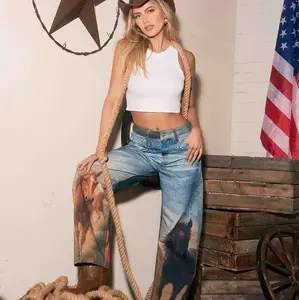 Horse Print Barrel Jeans