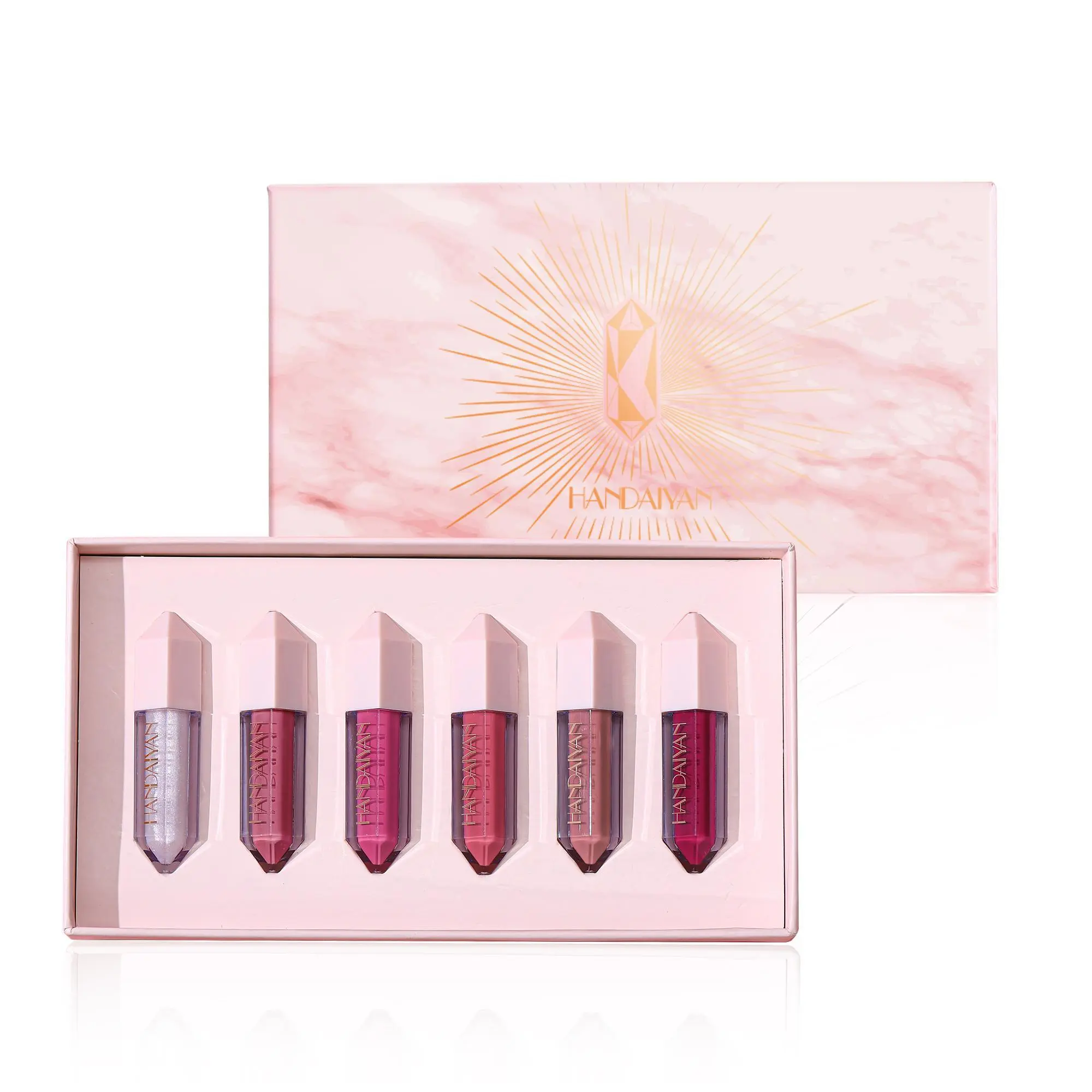 HANDAIYAN 6-Color Lip Gloss Set, Matte & Shimmer Lip Tint Kit, Long Lasting Non-Stick Cup Lipstick, Waterproof Pigmented Lip Makeup Kit for Women