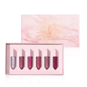 HANDAIYAN 6-Color Lip Gloss Set, Matte & Shimmer Lip Tint Kit, Long Lasting Non-Stick Cup Lipstick, Waterproof Pigmented Lip Makeup Kit for Women