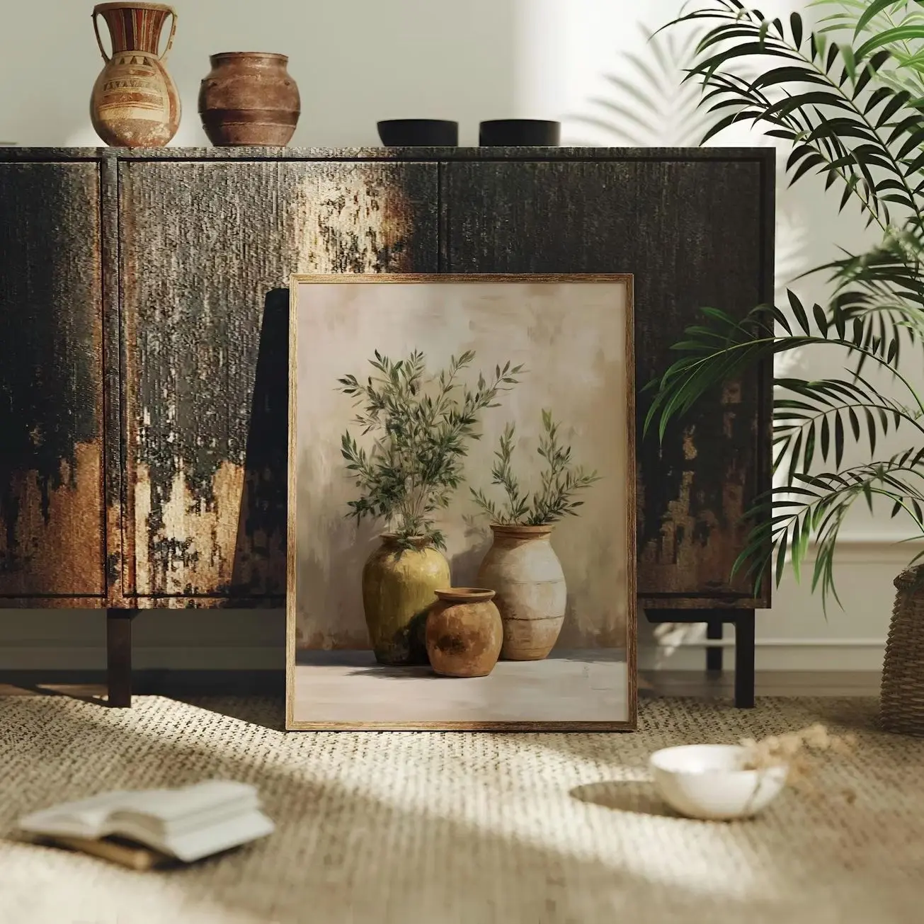Mediterranean Olive Tree Wall Art, Rustic Tuscan Botanical Landscape Print D