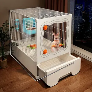 Large Indoor Rabbit Cage with Toilet, Home Use Bunny Hutch, Dutch Pig Guinea Pig Cage, Independent Nesting Area, Villa Style, Hamster Cage Habitat