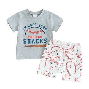 Toddler Baby Boy Baseball Outfits Letter Print Short Sleeve Shirt and Baseball Print Shorts 2Pcs Set Summer Sports Clothes