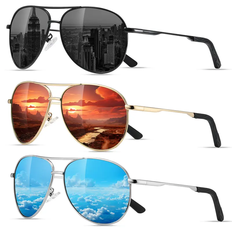 Eiuizah Full Rim High Quality Anti-UV Polarized Trendy Casual Aviation-Themed Aviator Sunglasses Frames - Unisex Outdoor Fashion Accessories for Driving/Fishing, Men's UV Eye Protection Eyewear, High Quality Sunglasses