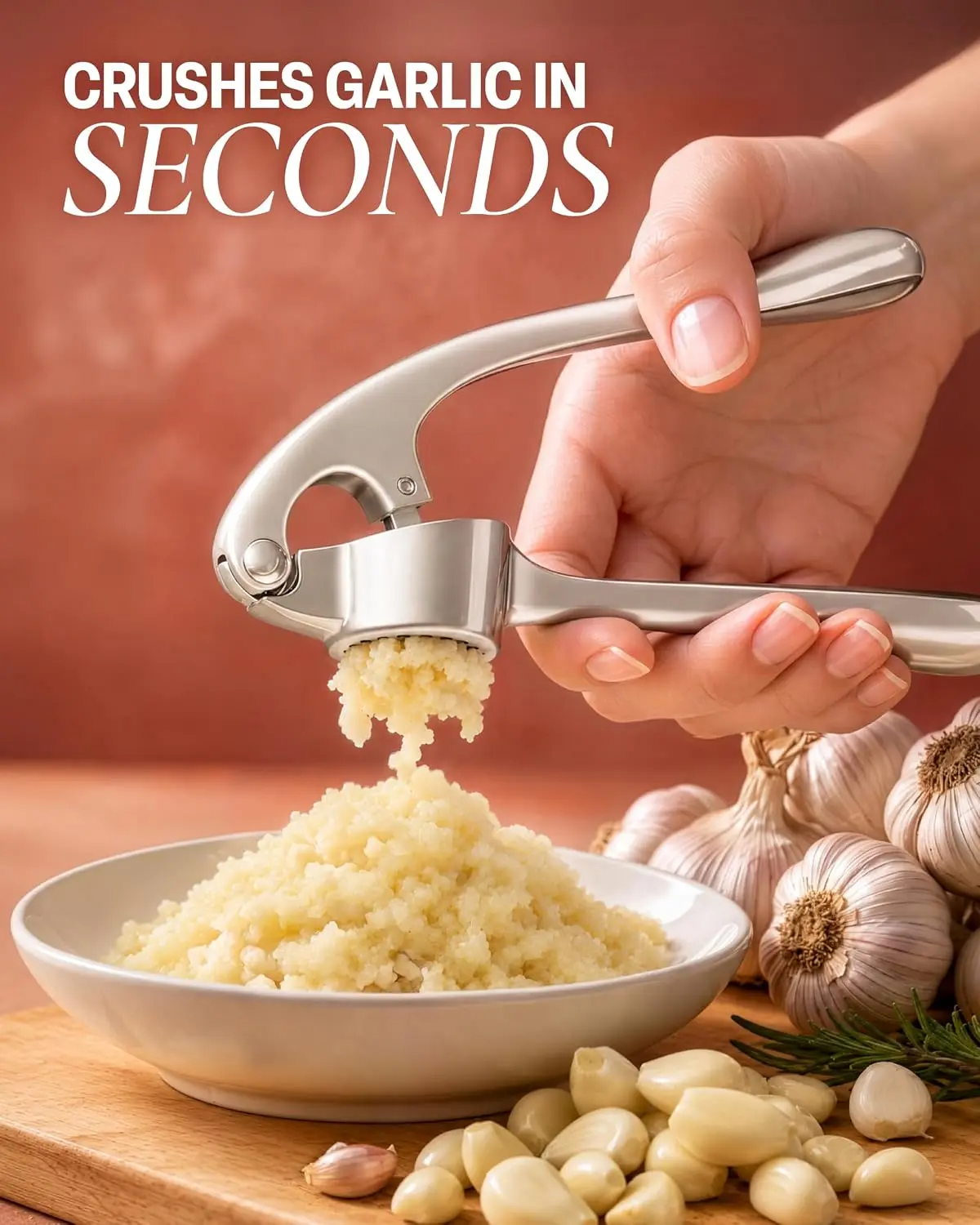 premium Metal Garlic Press with Peeler and Brush - Durable Kitchen Tool for Easy Garlic Crushing and Peeling - Perfect for Cooking Enthusiasts
