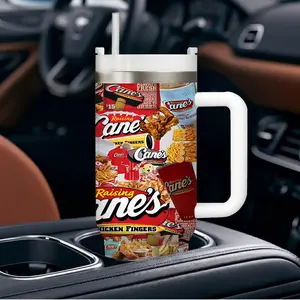 [Father's Day gift ] Raising Canes Chicken Fingers 40oz Large Leak Proof Stainless Steel Travel Tumbler No Spill All Day Hydration Keep Drinks Hot 12 Hours Cold 24 Hours Handle Mug for Home Office Car Travel Fans