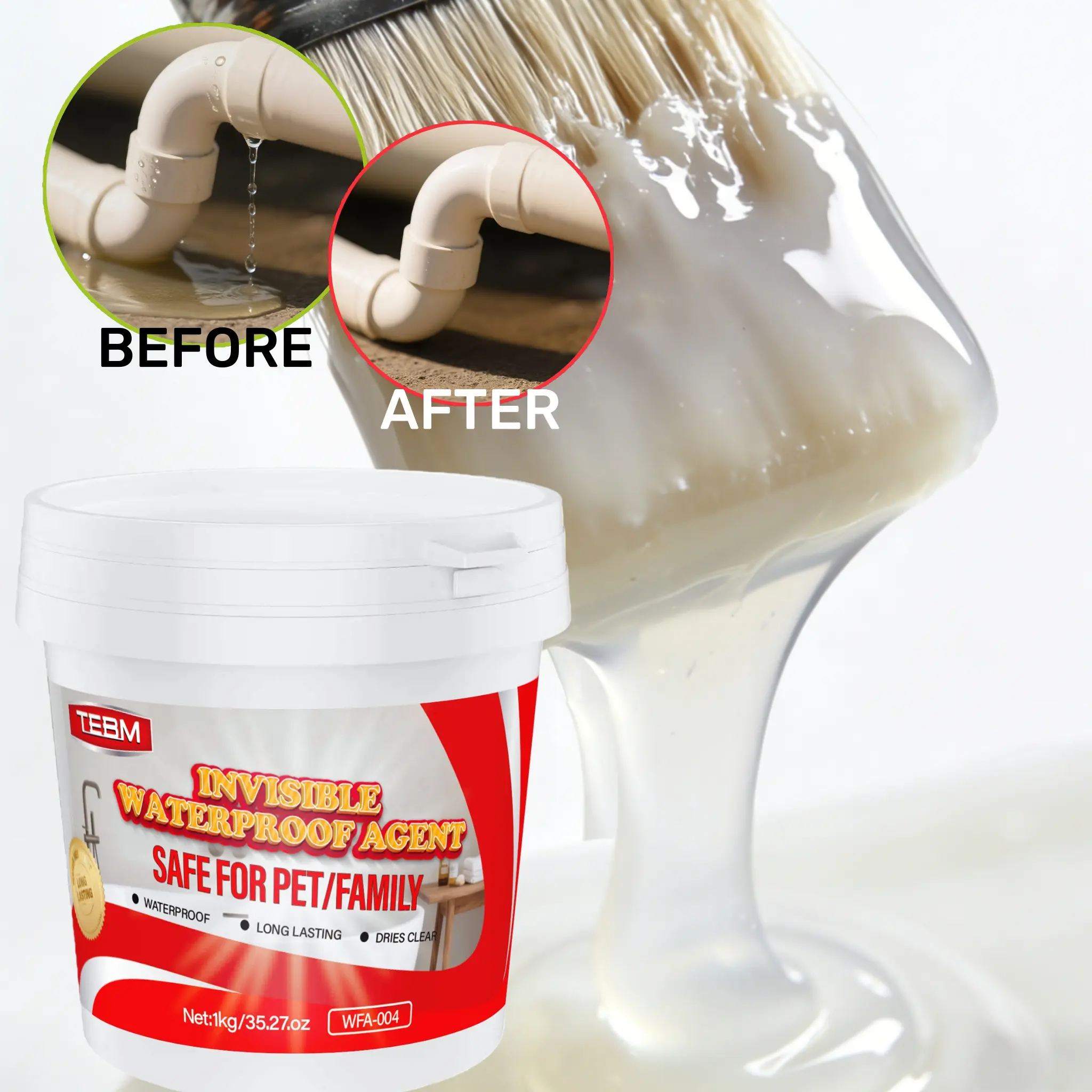 Waterproof Agent, Transparent Invisible, 1kg/35.27oz + Tools, Easy to ...