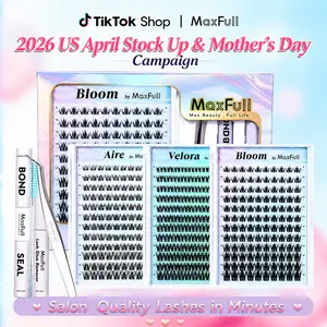 MaxFull Aire & Velora & Bloom D Curl Featherlight Comfort Cloud Lashes Kit Invisible Bands Ultra-Comfortable All-Day Wear Natural to Fuller 3D Volume Beginner-Friendly DIY Long-Lasting Design for Daily Glowup Voluminous Look Makeup Cosmetic Summervibes