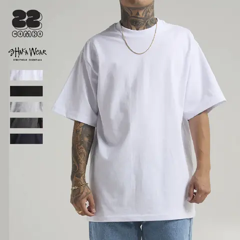 SHAKAWEAR Men's Max Heavyweight Cotton Crew Neck T-Shirt - Short-Sleeve, Casual Fit, Retro Vintage, Soft Foldable Breathable, Athletic Hip Hop Chic, Big & Tall (S-5XLT, 2XL-Tall), Party Appropriate