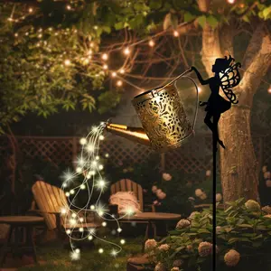 Solar-Powered Vintage Kettle Lantern with LED Waterfall, Floral Metal Design, Auto Light Sensor, 600mAh Rechargeable Battery - Outdoor Fairy Lights for Garden, Patio | Home Improvement Holiday Gift, Party Decor
