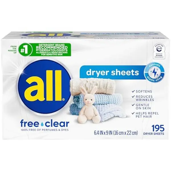 all free clear Fabric Softener Dryer Sheets for Sensitive Skin, 195 Count