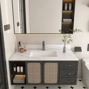 Marble Vanity Top, White Vanity Top with 1 Pre-drilled Faucet Holes, Bathroom Vanity Top with Undermount Rectangular Middle Sink and 4" Height Backsplash,  Bianco Carrara Venato
