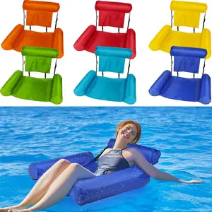 Inflatable Floating Water Hammock, Foldable Protable Pool Lounger without Air Pump, Relaxed Air Mattress Swimming Bed for Home Pool Beach   ﻿