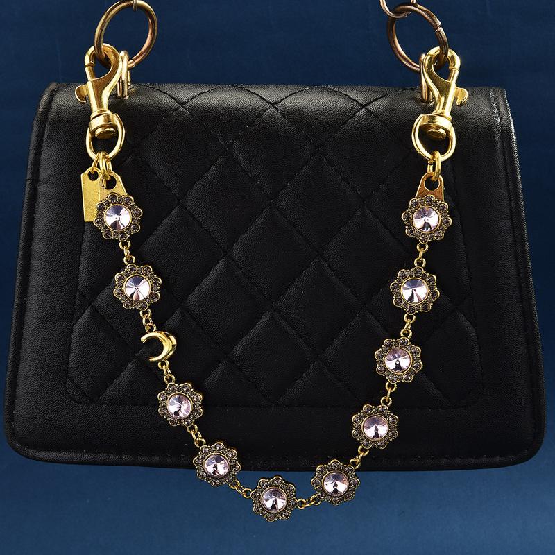 Retro and fashionable oval carved rhinestone bag chain, metal crossbody bag chain for women, bag chain