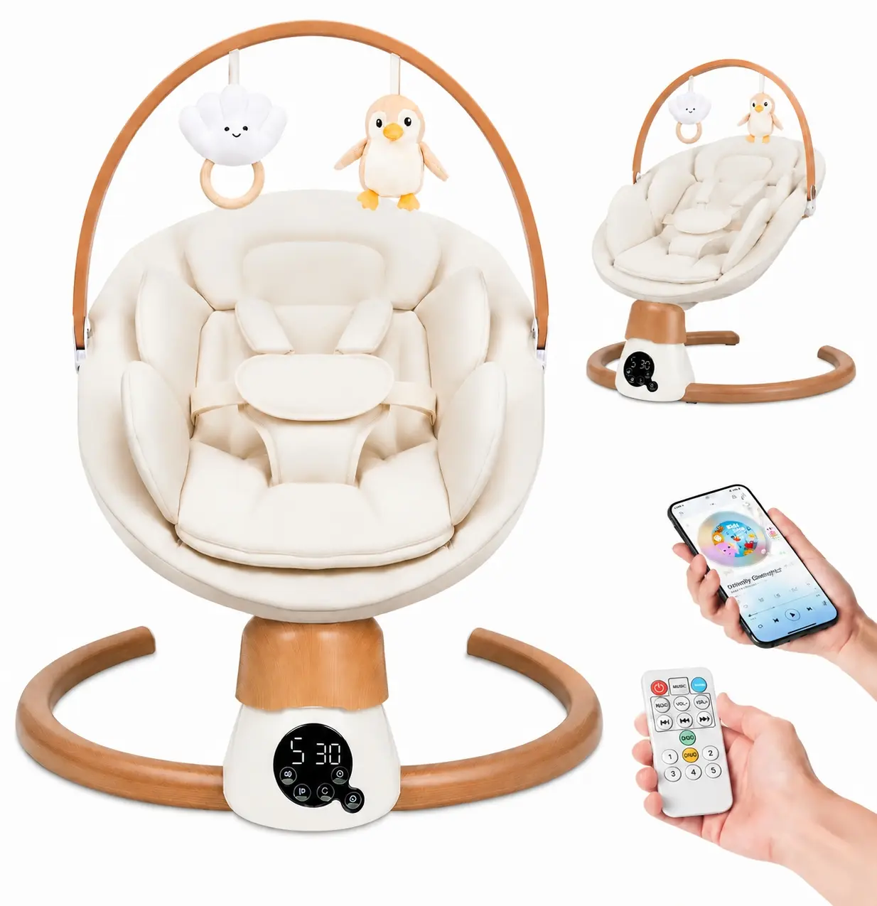 Electric Baby Swing for Infant | Baby Bouncer, Baby Rocker, Portable Baby Swing with Bluetooth, 5 Swing Speed, 3 Timer Settings, 10 Melodies, 5-Point Harness & Remote Control | Indoor & Outdoor Newborn Swing
