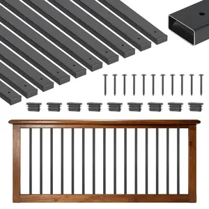 fathersdaygift VEVOR 61 Pack Deck Balusters, 36 in Galvanized Steel Railing Spindles, Hollow Rectangle Metal Decking Stair Balusters with Pre-Drilled Hole, End Caps, Screws, for Deck, Porch Stair Railing, Black